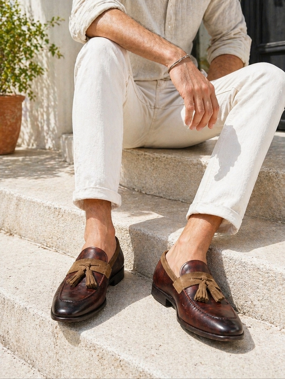 Magnanni Seneca Mens US 8 EU 41 Brown Leather Suede Tassel Loafers Dress Shoes